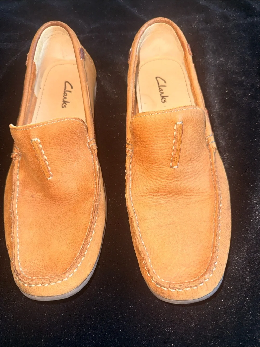 Clarks Men's Tan/Cognac Leather Slip-On Loafers